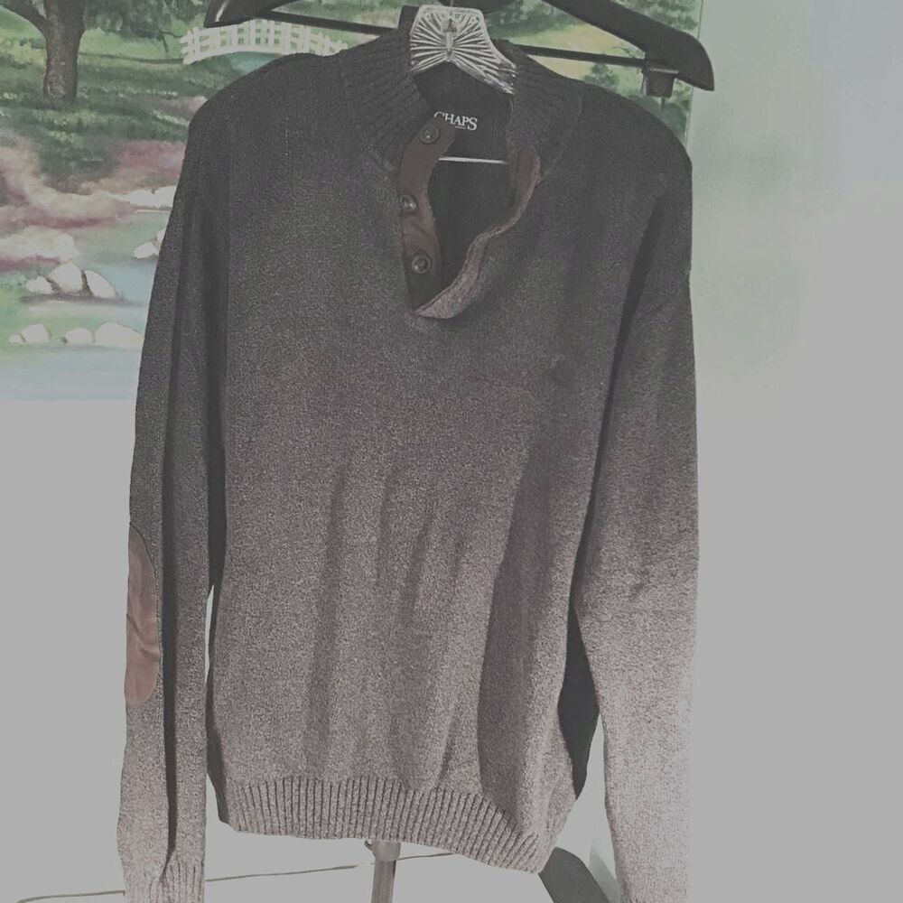 Chaps Men's Grey and Brown Sweater